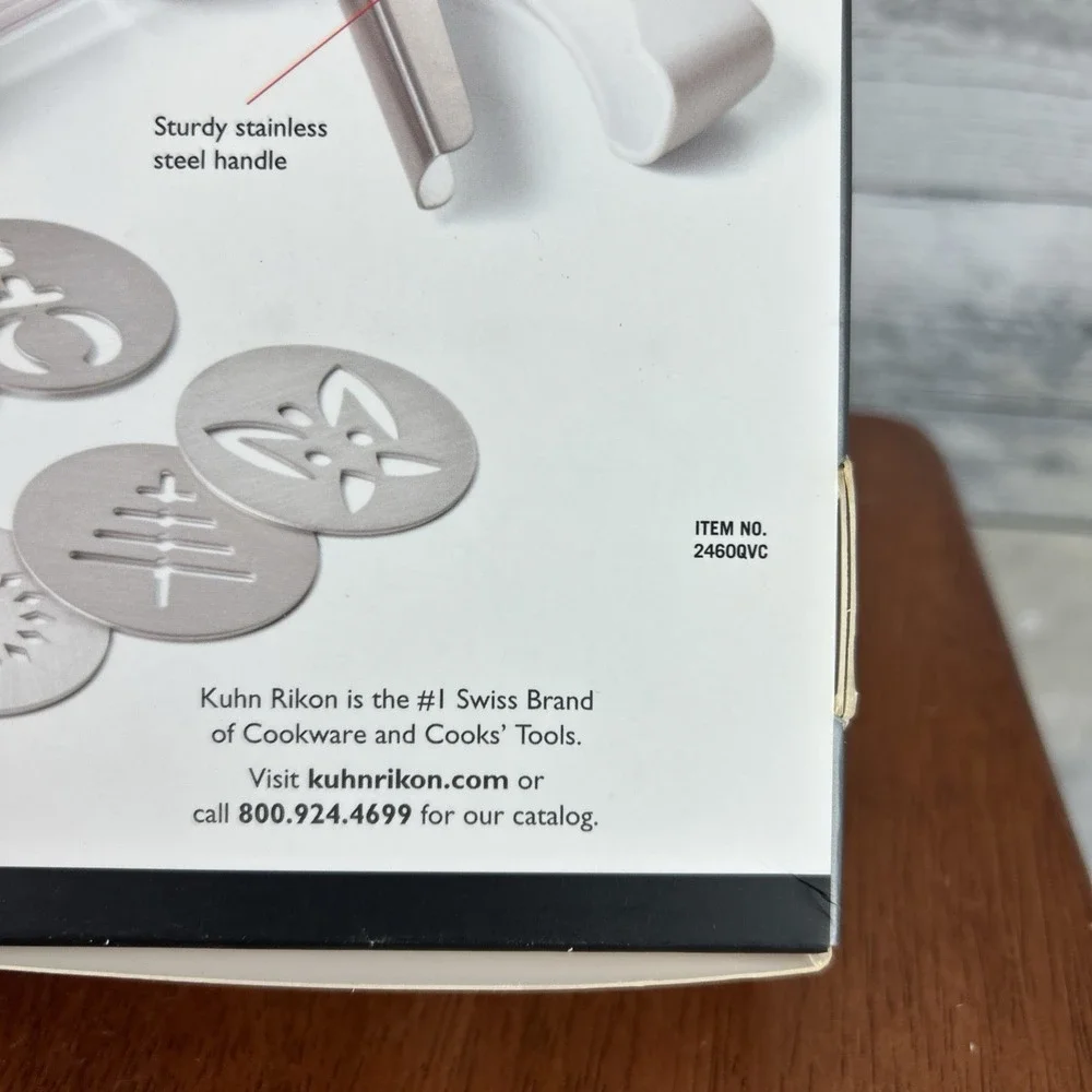 Kuhn Rikon Clear Cookie Press 2460 Stainless Steel Handle 14 Disks Spritz Maker